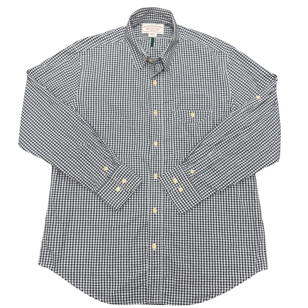 Filson Button Down Shirt Mens Large L Navy Blue Gingham Check Cotton Workwear